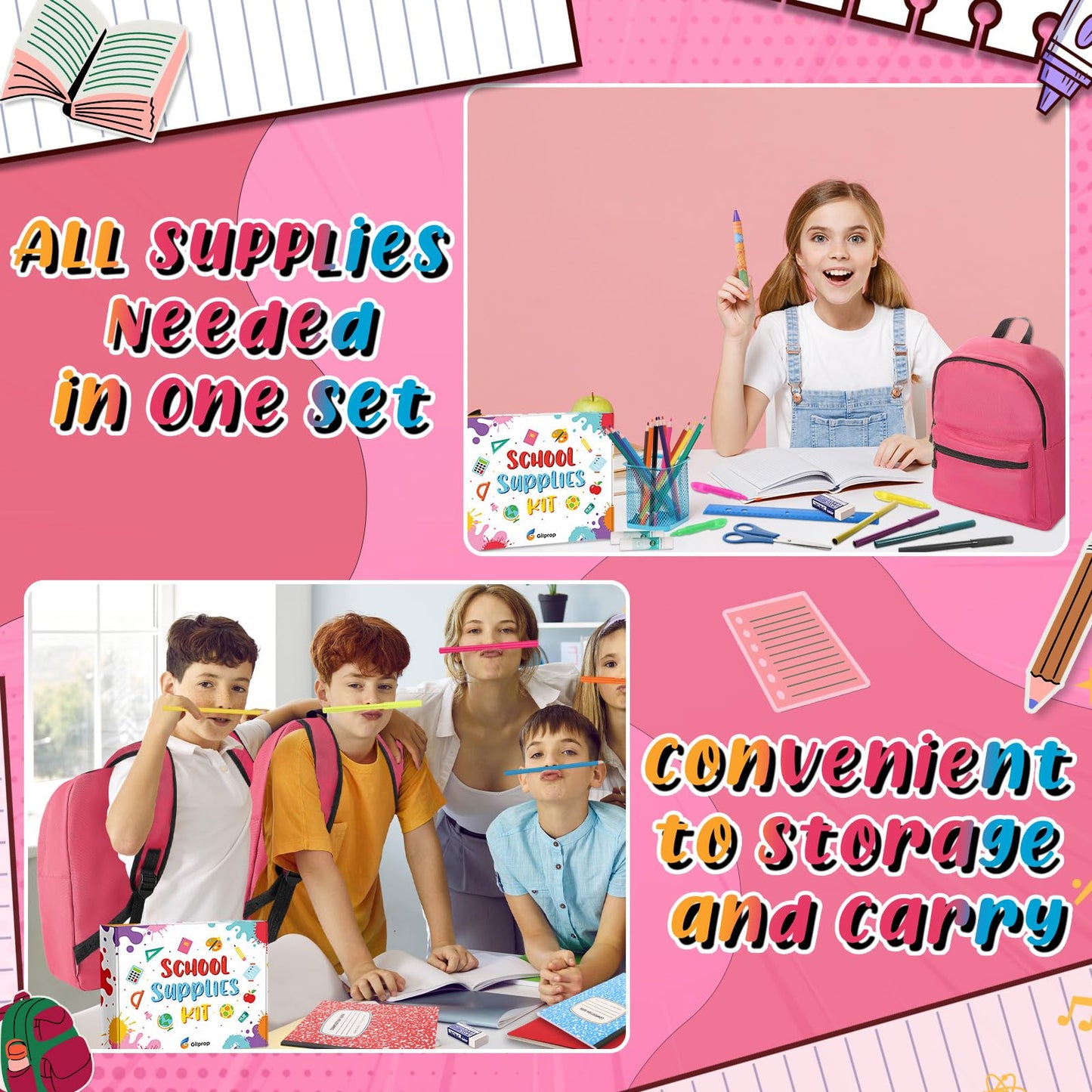 Gilprop 79 Pcs Christmas Gift Box for K-5 Elementary Middle Kit Bundle Bulk Essential for Operation Charity Xmas Gift(Pink)