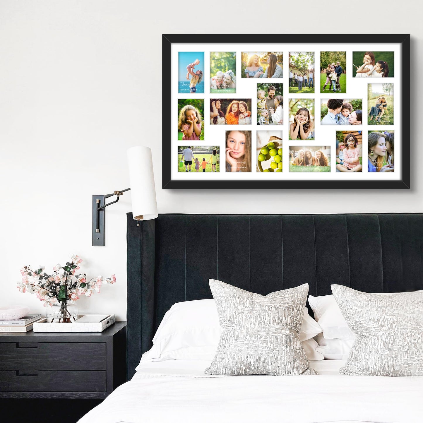 DUENPY 18x30 Picture Frame 4x6 Collage Picture Frame Displays Eighteen 4x6 inch Photos Collage Wall Decor Wall Hanging Black