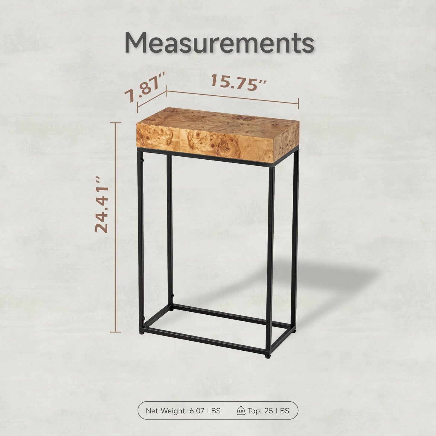 COZAYH Burl Finish Wood Top Tall End Table, Metal Frame Pedestal Display Stand Side Table for Plants, Lamps, or Home Décor, Living Room, Entryway, Office, Rectangular