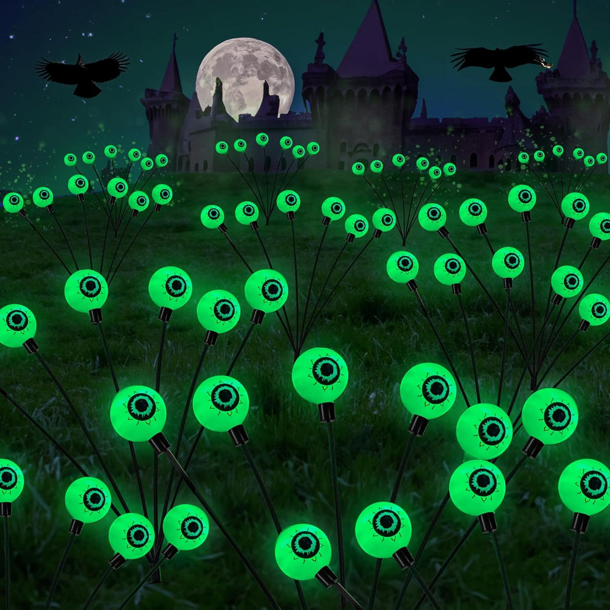 Dazzle Bright Halloween Decorations Outdoor, 6 Pack 36LED Solar Eyeball Pathway Lights, Scary Waterproof Solar Green Firefly Lights for Garden Lawn Yard Decor