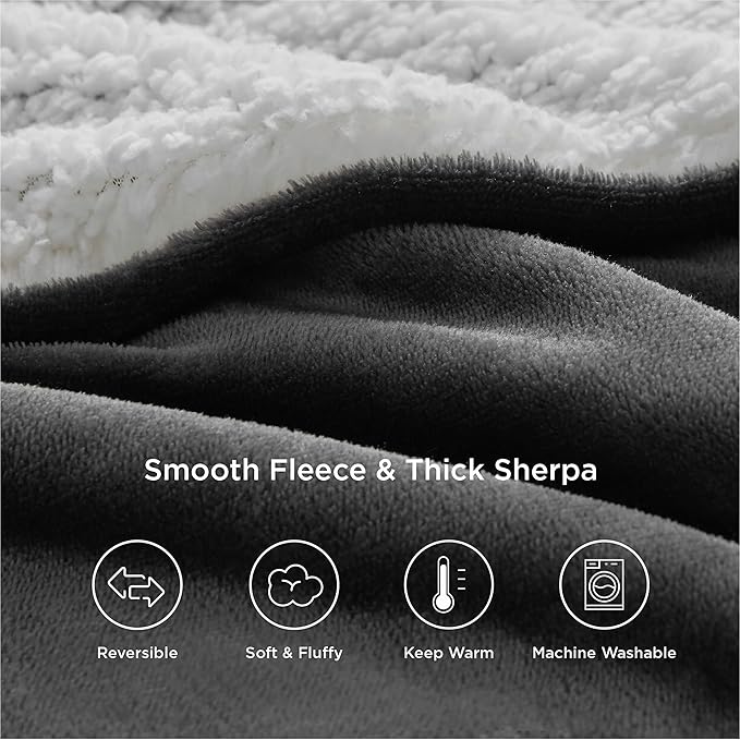 Bedsure Sherpa Fleece Throw Blanket Twin Size for Couch - Thick and Warm, Soft Fuzzy Plush Twin Blanket for Winter, Charcoal, 60x80 Inches