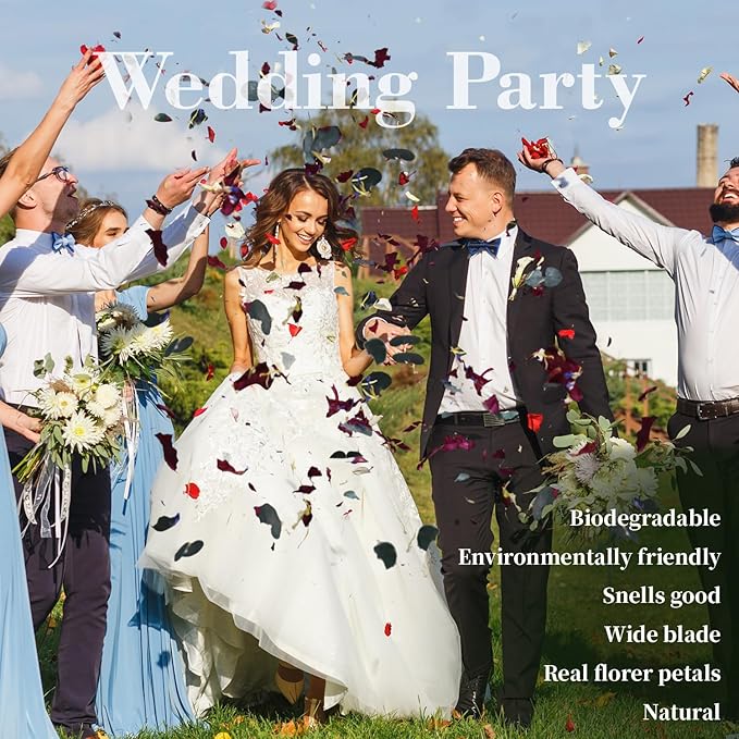 3 Quarts of Red Rose Petals and Eucalyptus Leaves Wedding Confetti with Delphinium, Jasmine, and Marigold for Christmas - Large Packaging for 30 Cups
