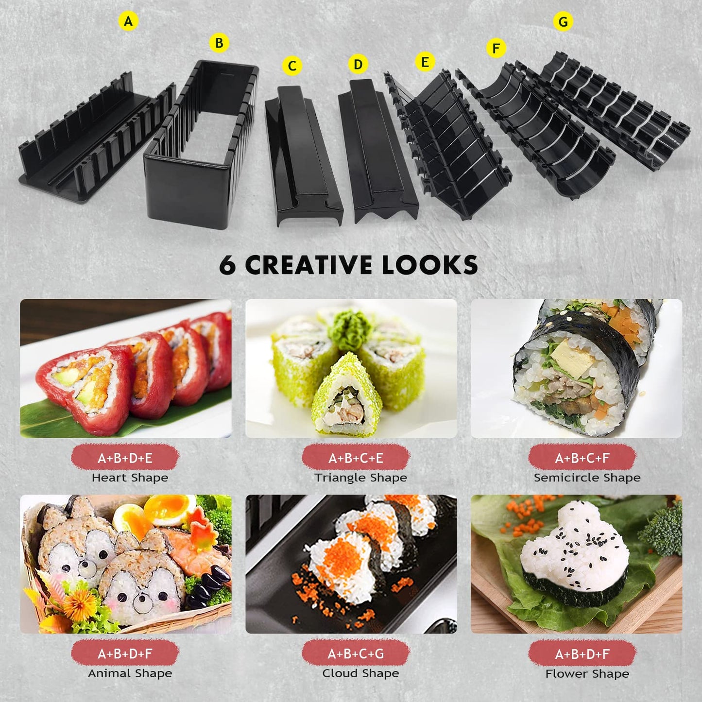 MLRYH Premium DIY Sushi Kit - 21 Pcs Plastic Set, Sushi Maker including Rice Roll Mold