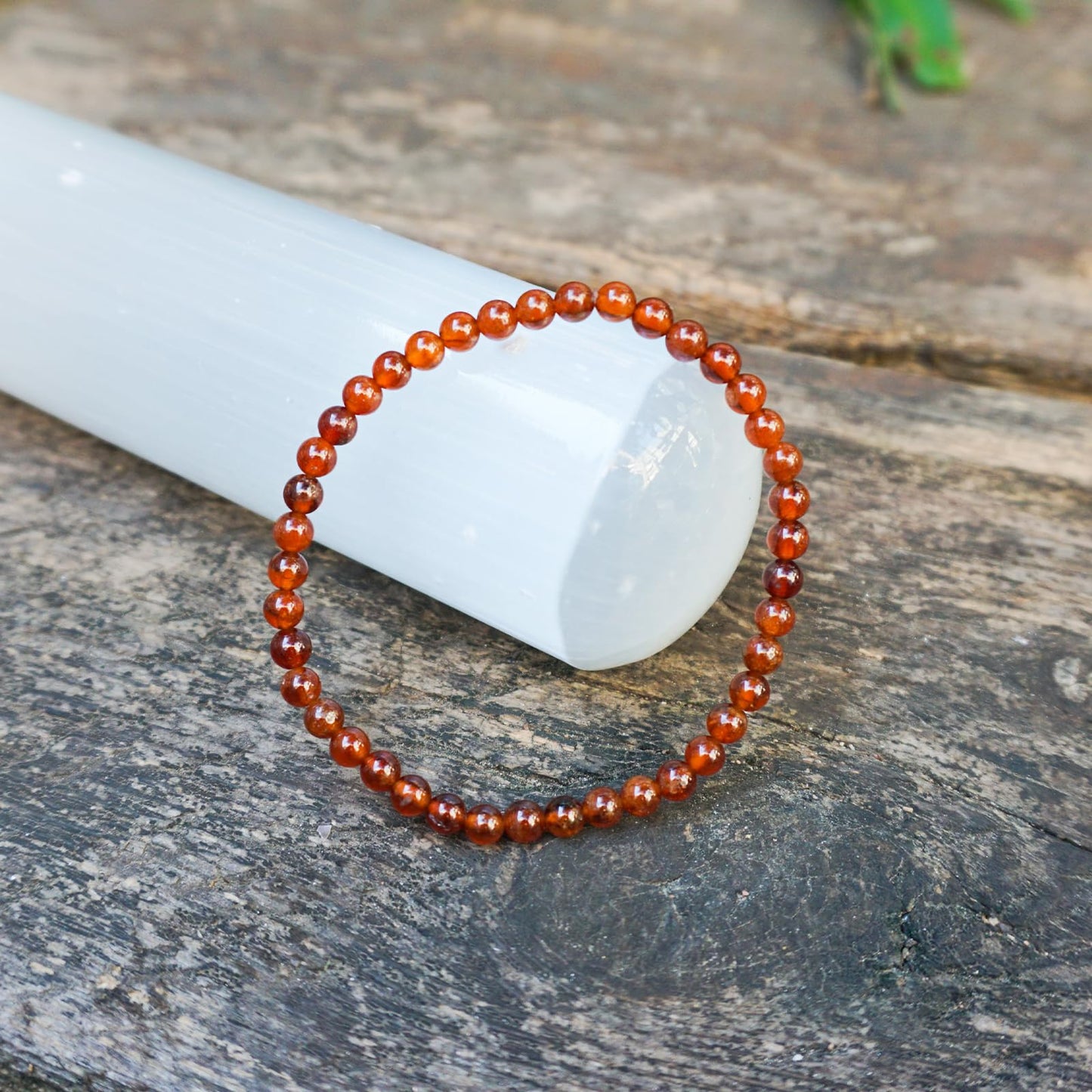 Natural Orange Garnet Bracelet 4mm | Sacral Chakra Crystal with Leather Pouch, Gift Box & Repair Kit | Fits 6.5-7 inch Wrist