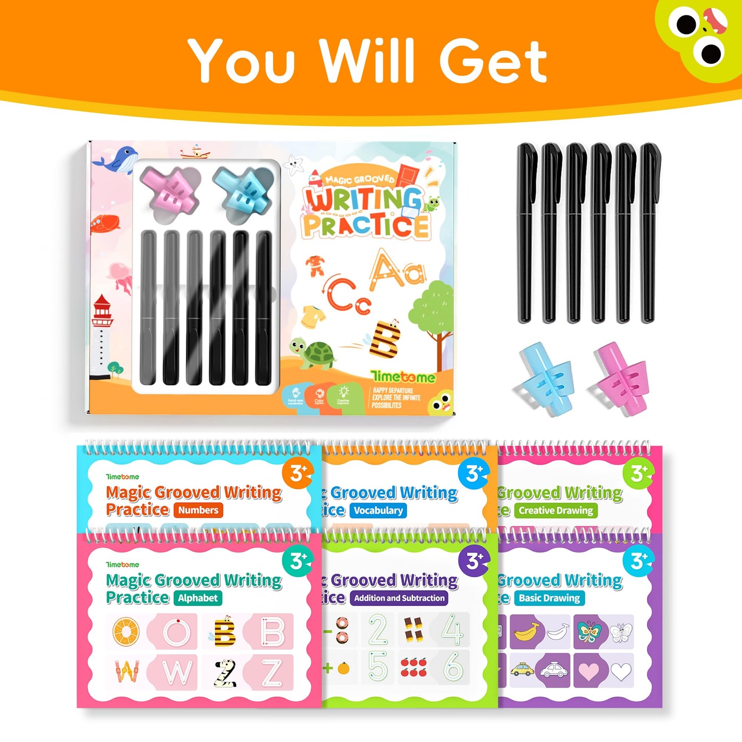 Timetome Large Magic Grooved Writing Practice for Kids 3-5, Grooved Writing Books Ages 6-8, Magic Book Handwriting Practice for Kids 5-7, Preschool Workbook Tracing Books for Boys & Girls