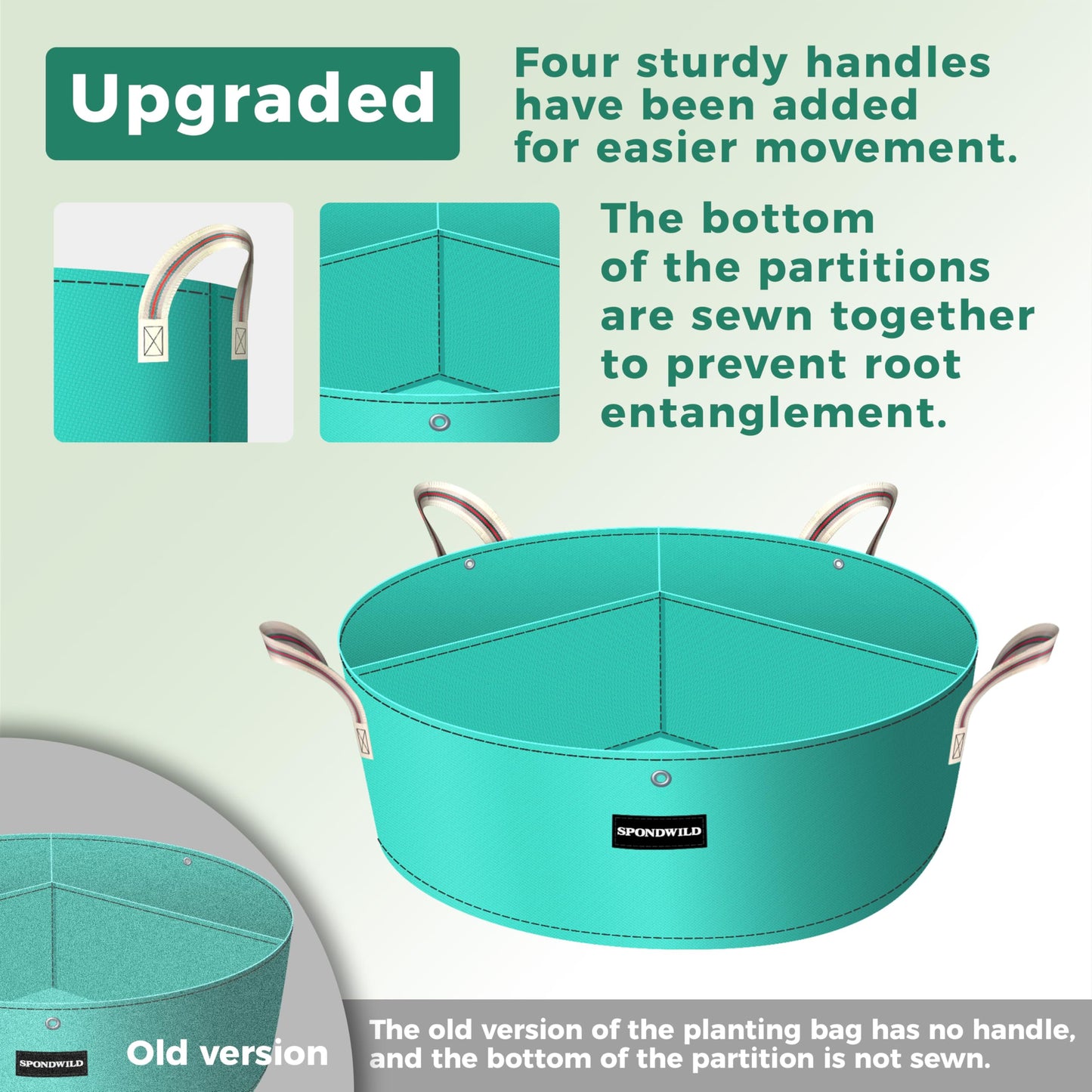 SPONDWILD [Upgraded] 2 Pack 10 Gallon 3 Compartment Grow Bag, Vegetable Growing Bag Thickened PE Garden Pots with Drainage Holes, Branch-Binding Holes, Reusable Plant Bag for Vegetables,Flowers
