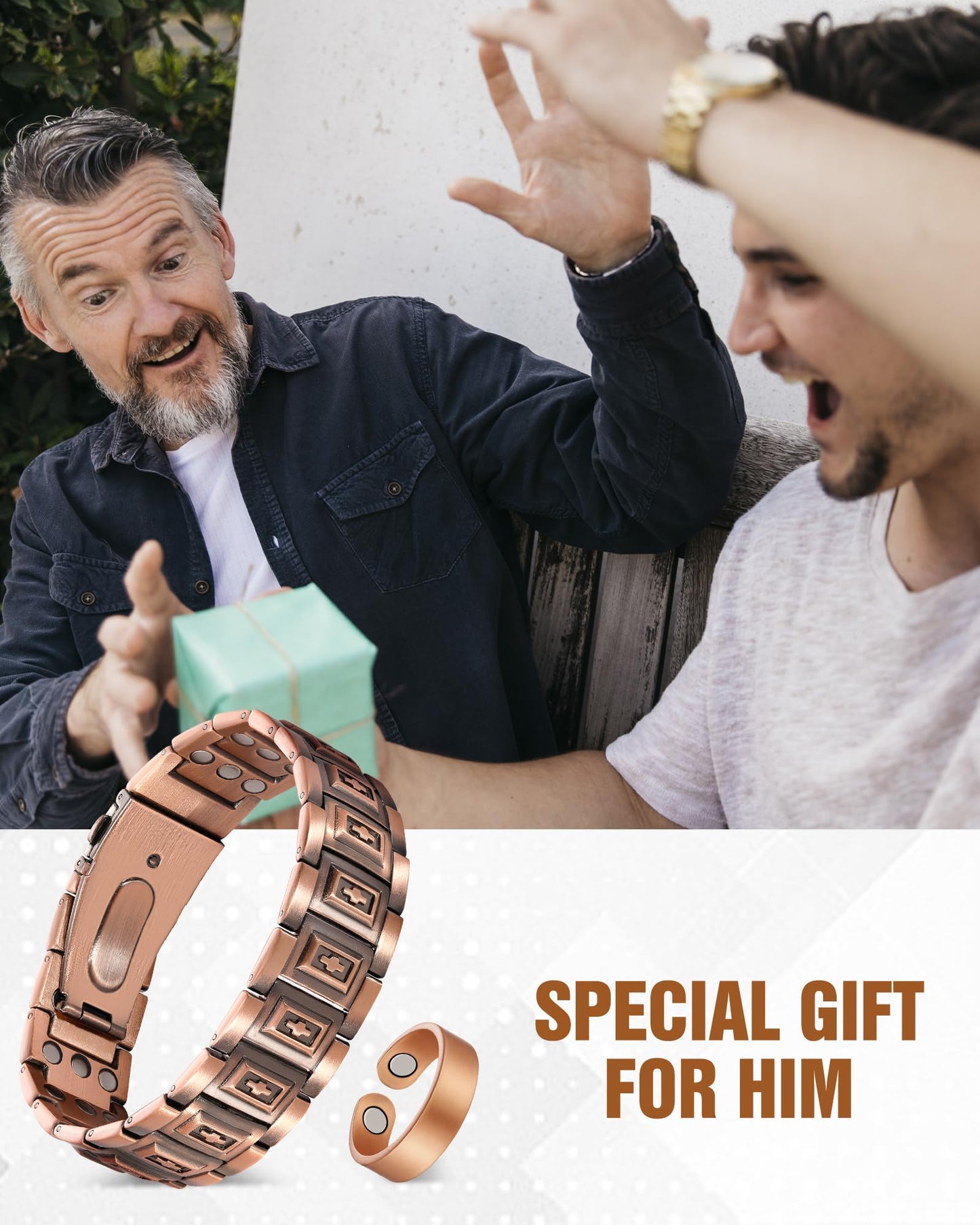 Jecanori Copper Magnetic Bracelet & Ring for Men,Pure Copper Bracelets for Men,Ideal Gift