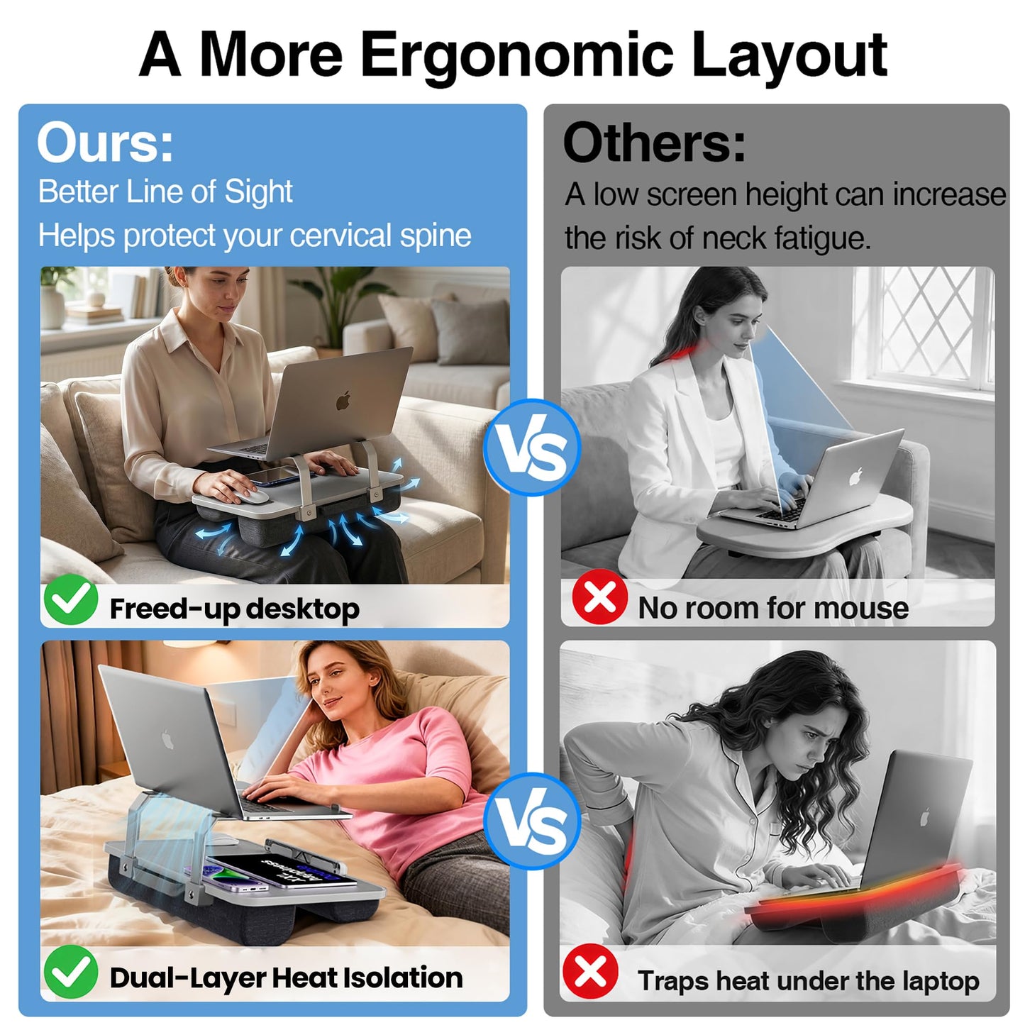 Lap Desk for Laptop, Elevated Laptop Stand for Bed, Fits up to 15.6" Laptops & MacBook, Lightweight Lap Desks for Adults with Comfortable Cushion for Bed & Couch