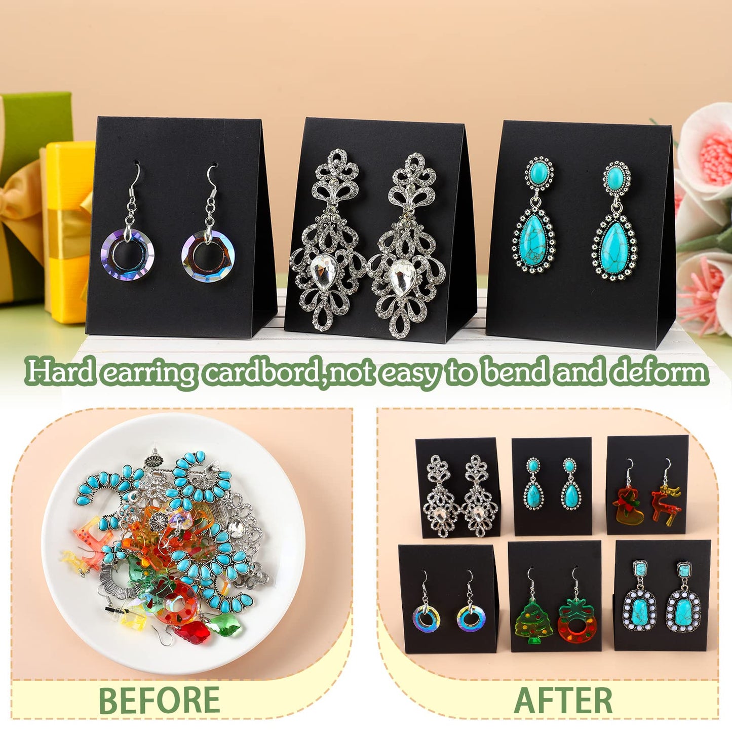 100 Pcs Standing Earring Display Cards Holders Paper Hanging Earring Packaging for Small Business Jewelry Packaging Supplies Selling DIY Retail Show Photography Props(Black)