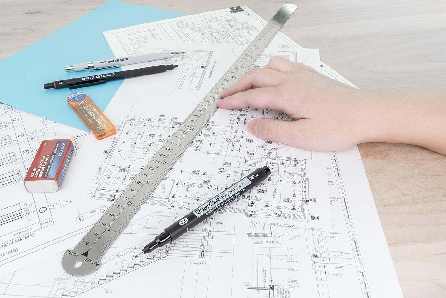 Pacific Arc 18 inch Pica Pole Metal Ruler, with Pica, Points, Inches, and Agate Measurements, Stainless Steel Ruler for Drafting