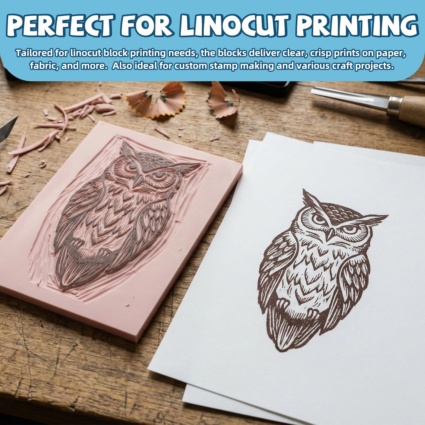 12Pcs 4"x6" Rubber Linoleum Blocks for Printmaking - Complete Stamp Carving Kit, Ideal for Linocut Block Printing, DIY Art Projects & Craft Supplies