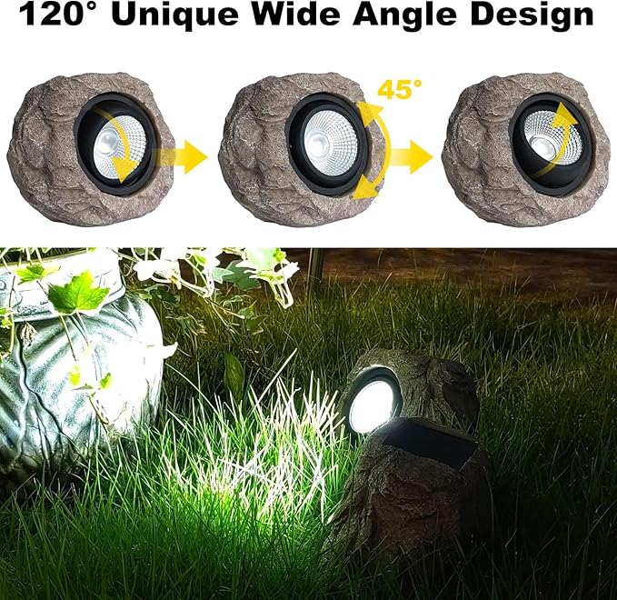Solar Rock Lights Outdoor Garden Waterproof - Super Bright LED Solar Spotlights, Solar Powered Landscape Path Decorative Garden Stone Lights for Pathway, Walkway, Yard, Patio (2 Pack)