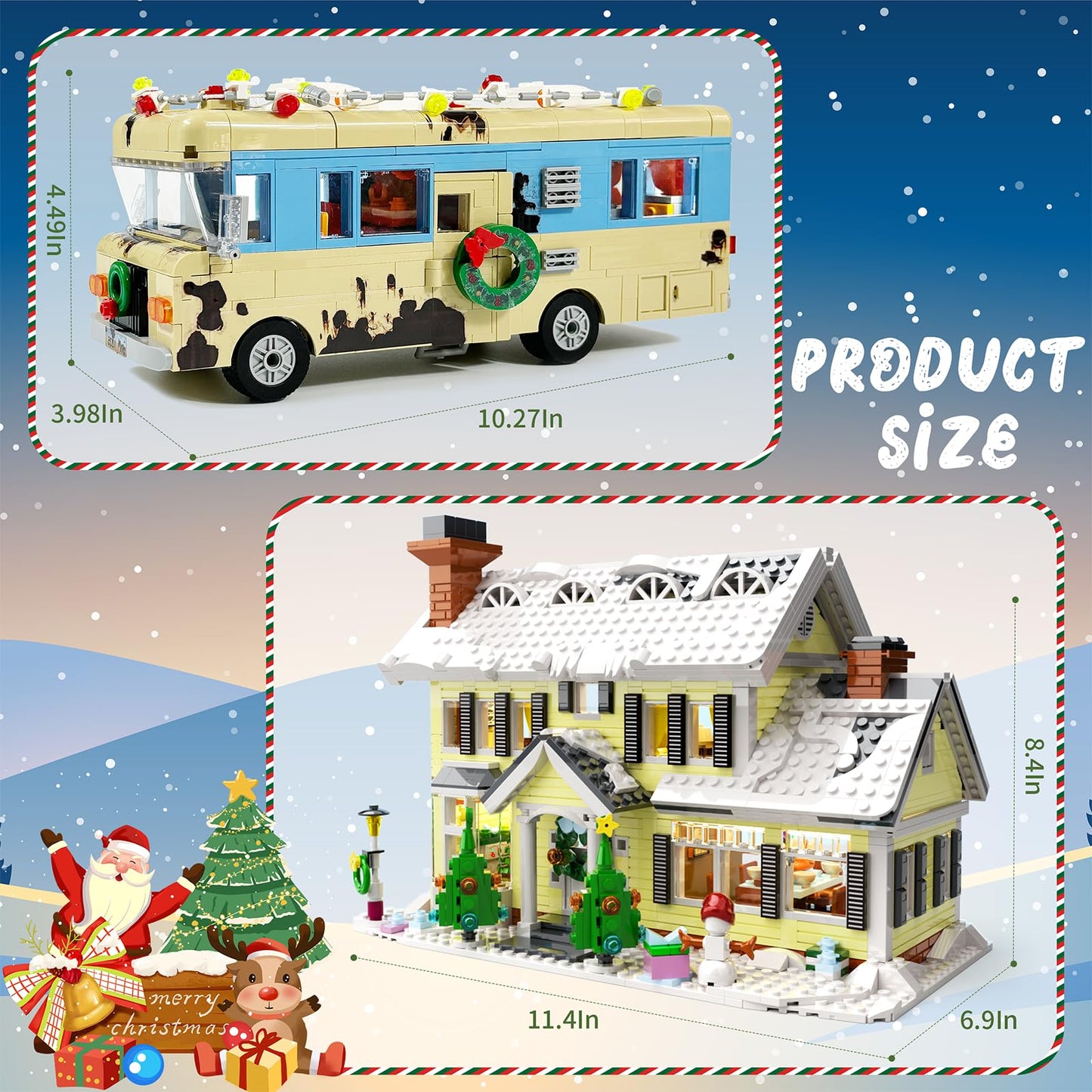 Snow Village & RV Building Set with LED Lights, 2 in 1 Christmas Vacation Holiday House and RV Gift (1726PCS)
