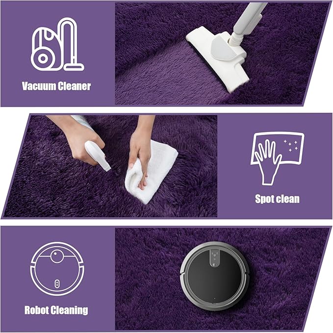 9x12 Fluffy Area Rugs for Living Room,Large Purple Fuzzy Shag Area Rug for Bedroom,Soft Non-Shedding Indoor Plush Carpet for Kids Bedroom Nursery Home Decor