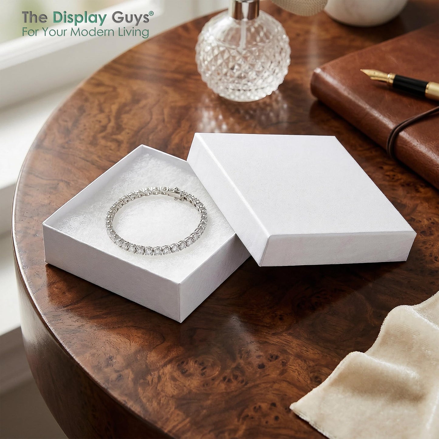 TheDisplayGuys - 25-Pack #33 Cotton Filled Cardboard Paper Jewelry Boxes Gift Case - White Swirl (3.5" x 3.5" x 1.0") - for Shipping or Storage