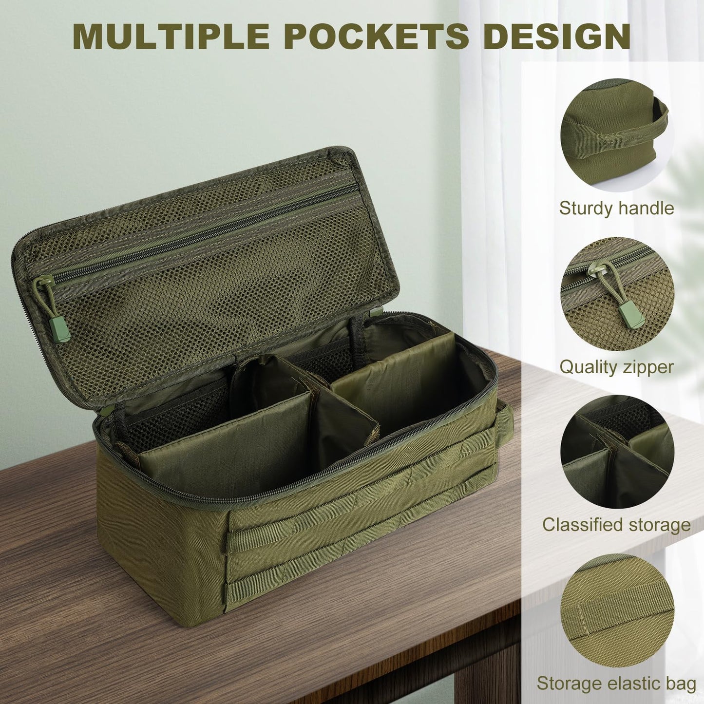 QISVVE First Aid Bag Empty Pill Box Organizer,Tactical Medical Bag Case,Portable EDC Travel Medicine Pill Bottle Organizer (Green)