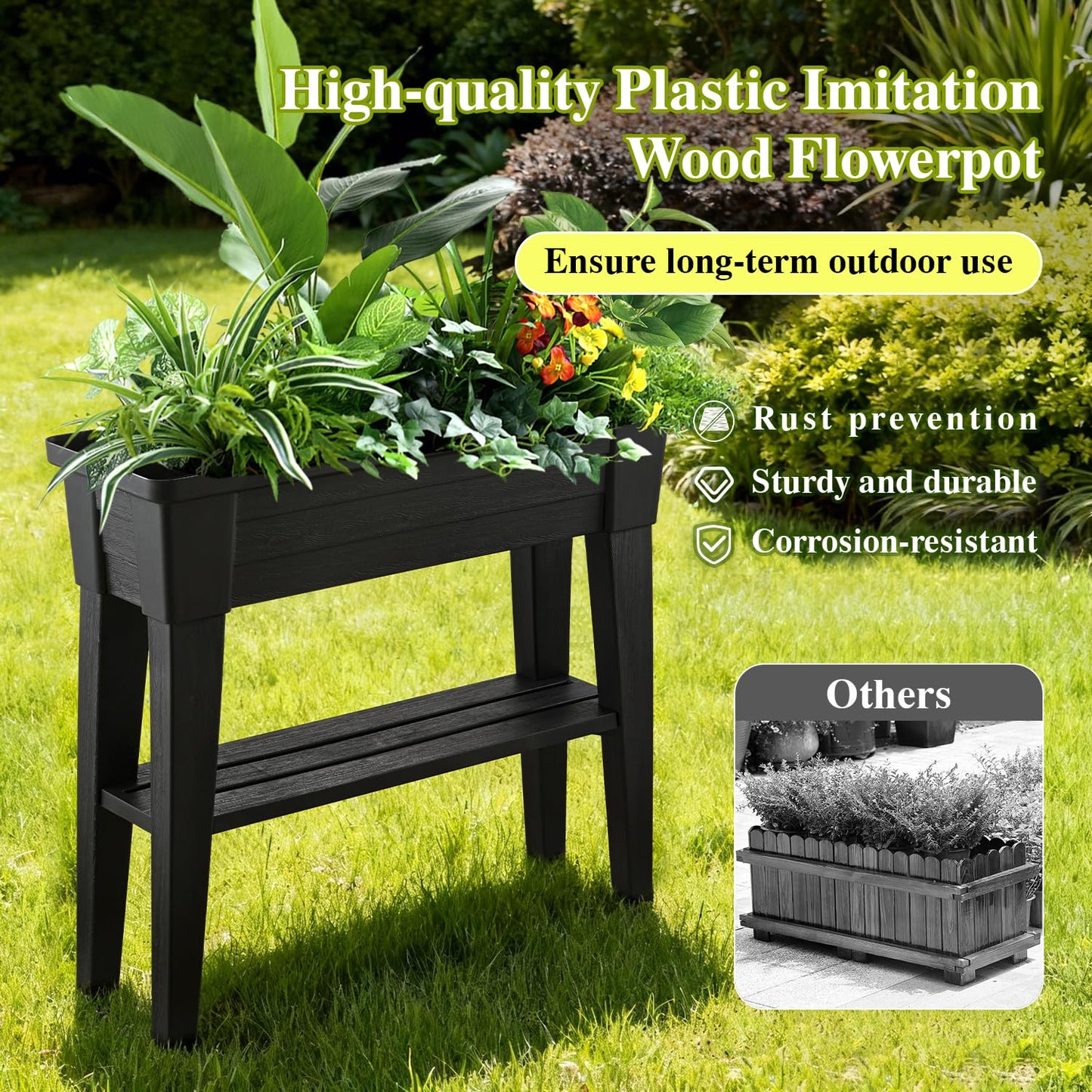 MO Raised Garden Bed with Legs & Trellis, Outdoor Raised Planter Box for Gardening Herb Garden, Planters for Outdoor Plants, Garden Bed for Garden Yard Patio Home Decor