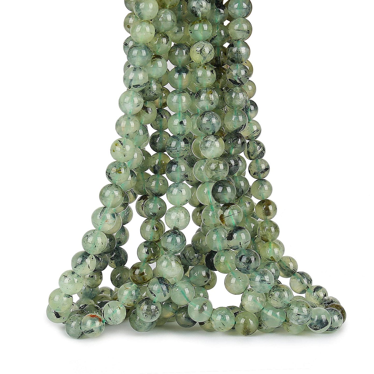 70PCS Natural 8MM Healing Gemstone, Prehnite Energy Stone Round Loose Beads, Semi-Precious Crystal Beads with Free Elastic String for Jewelry Making DIY