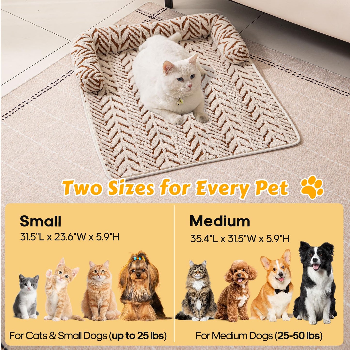 Calming Dog Bed Mats with Neck & Head Support, Soft Flannel Pet Couch Bed for Small and Medium Dogs & Cats, Pet Washable Couch Covers for Sofa