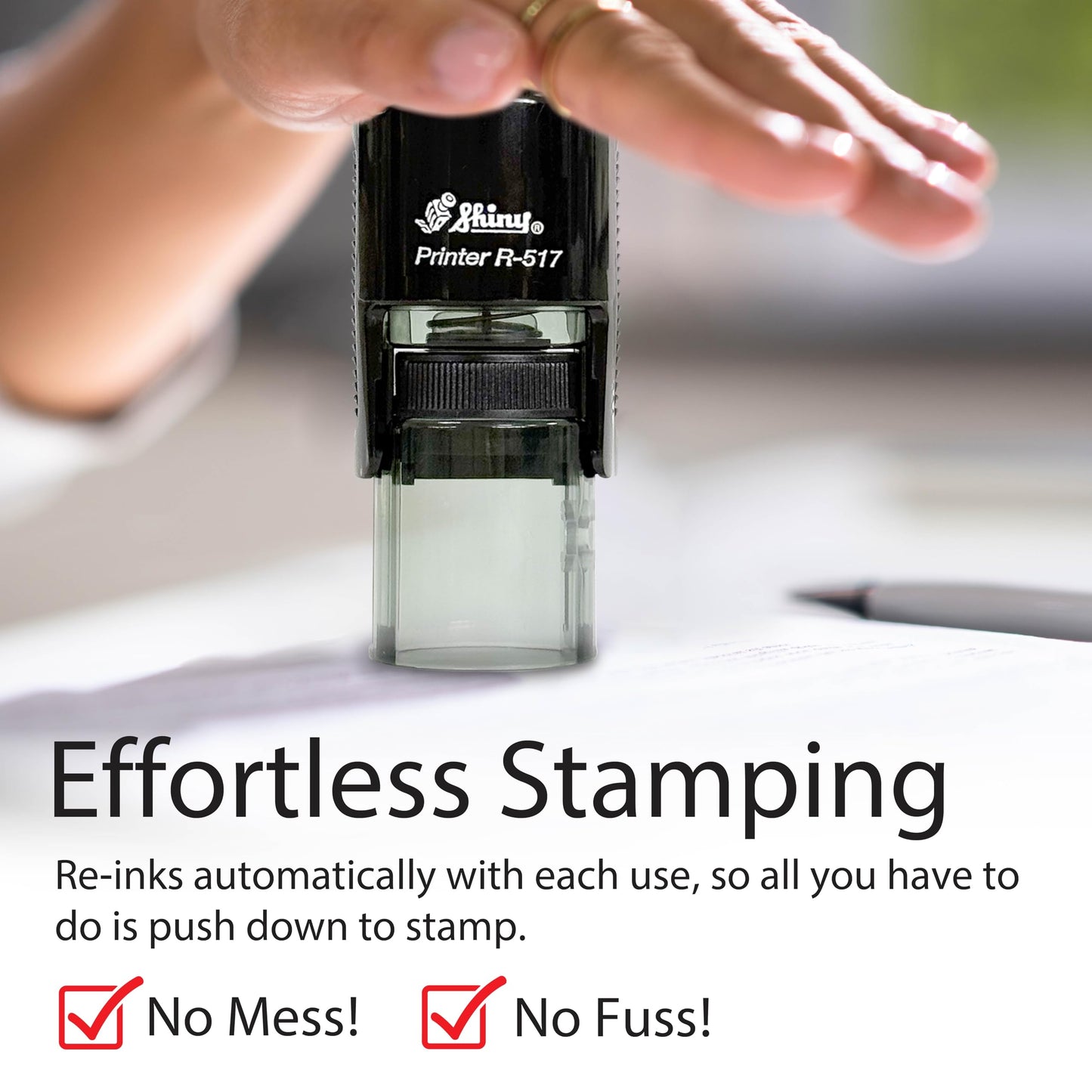 Shiny Pleasure Serving You Stamp, Round Self Inking Stamp for Office and Retail, Purple Ink