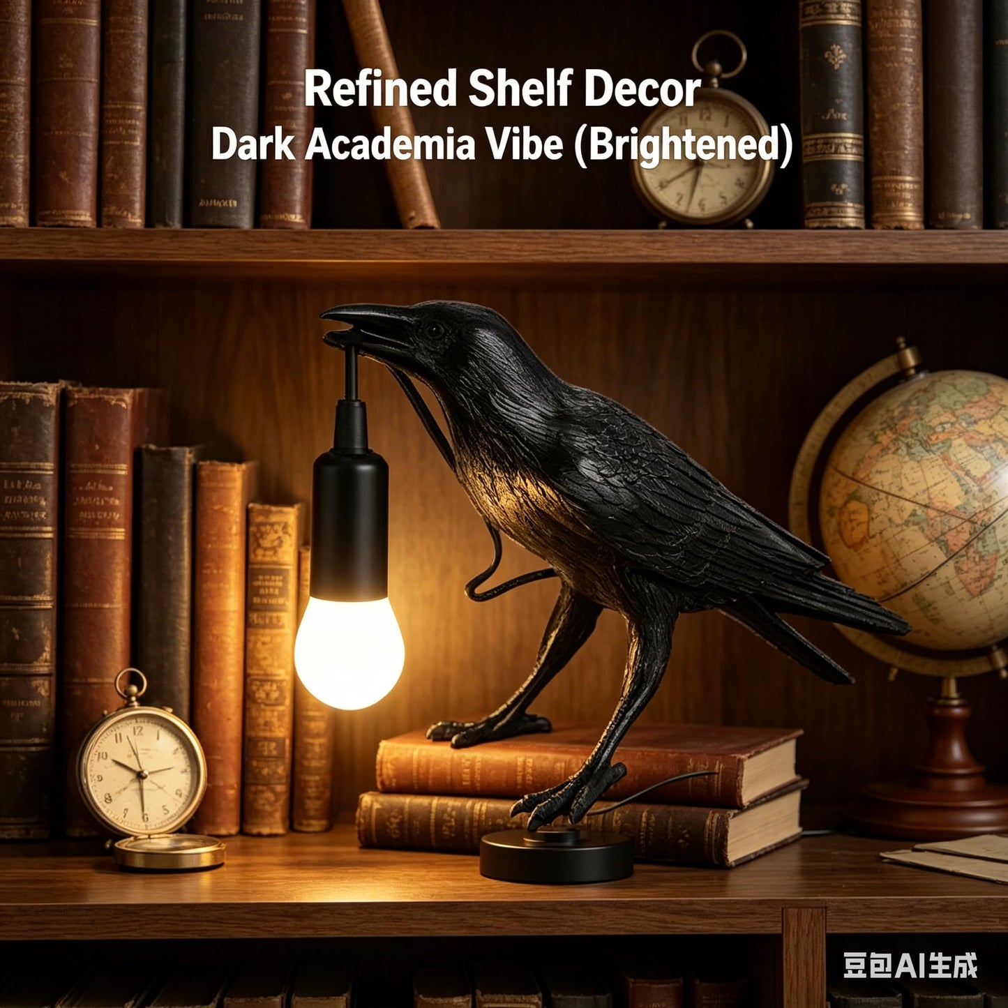 Shandaglo Raven Lamp Gothic Decor, Black Crow Table Lamp with LED Bulb, Unique Dark Aesthetic Night Light for Bedroom Desk, Halloween Home Decoration Gift