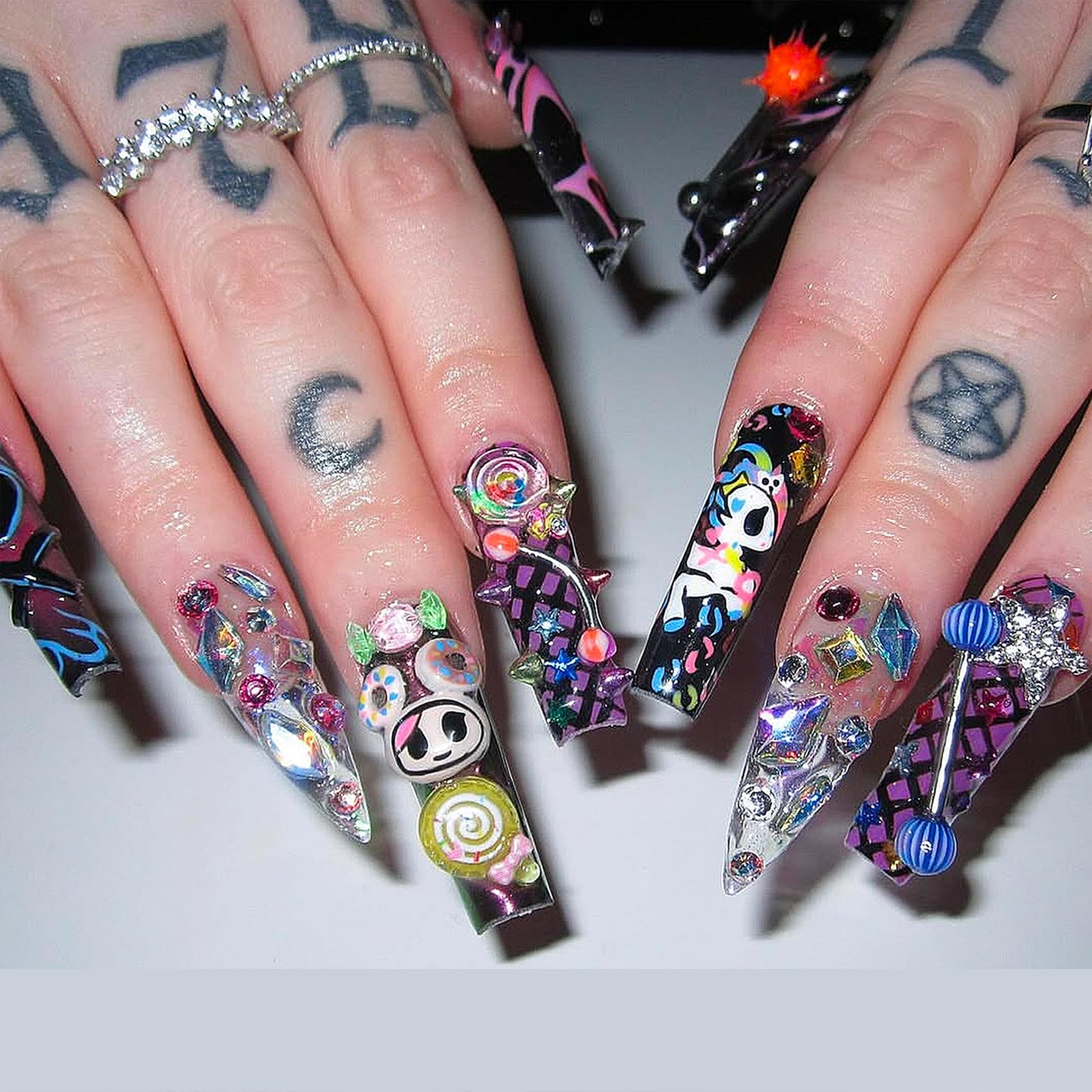 ZAKCBEAUR 130Pcs Nail Art Piercing Stud,Lollipop,Rings, Pom-poms, Dice, Cones,for women, girls Nail Decorations DIY Craft