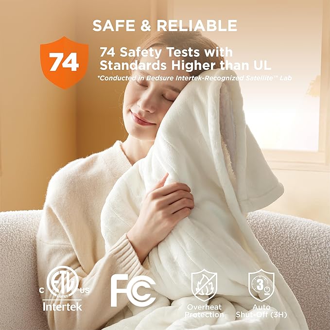 Bedsure Heated Blanket Electric Throw - Soft Flannel Electric Blanket, Heated Throw with 4 Time Settings & 6 Heat Settings, Warm Gift for Grandma (50x60 inches, Ivory)