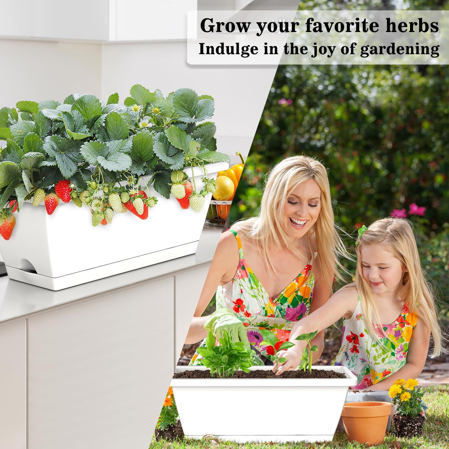 Planter Boxes for Domestic Gardening 8 Pcs, 17 Inch Long Window Sill Planter Box Outdoor, Plastic Rectangular Window Rectangle Window Boxes Planters with Drainage Holes and Trays for Windowsill