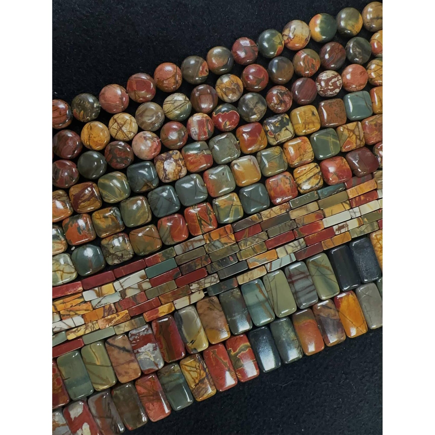 Land Long 28-31Pcs 12mm Natural Red Creek Jasper Bead, Large Flat Square Picasso Regalite Jasper Stone Beads for Jewelry Making Crafts Bracelets