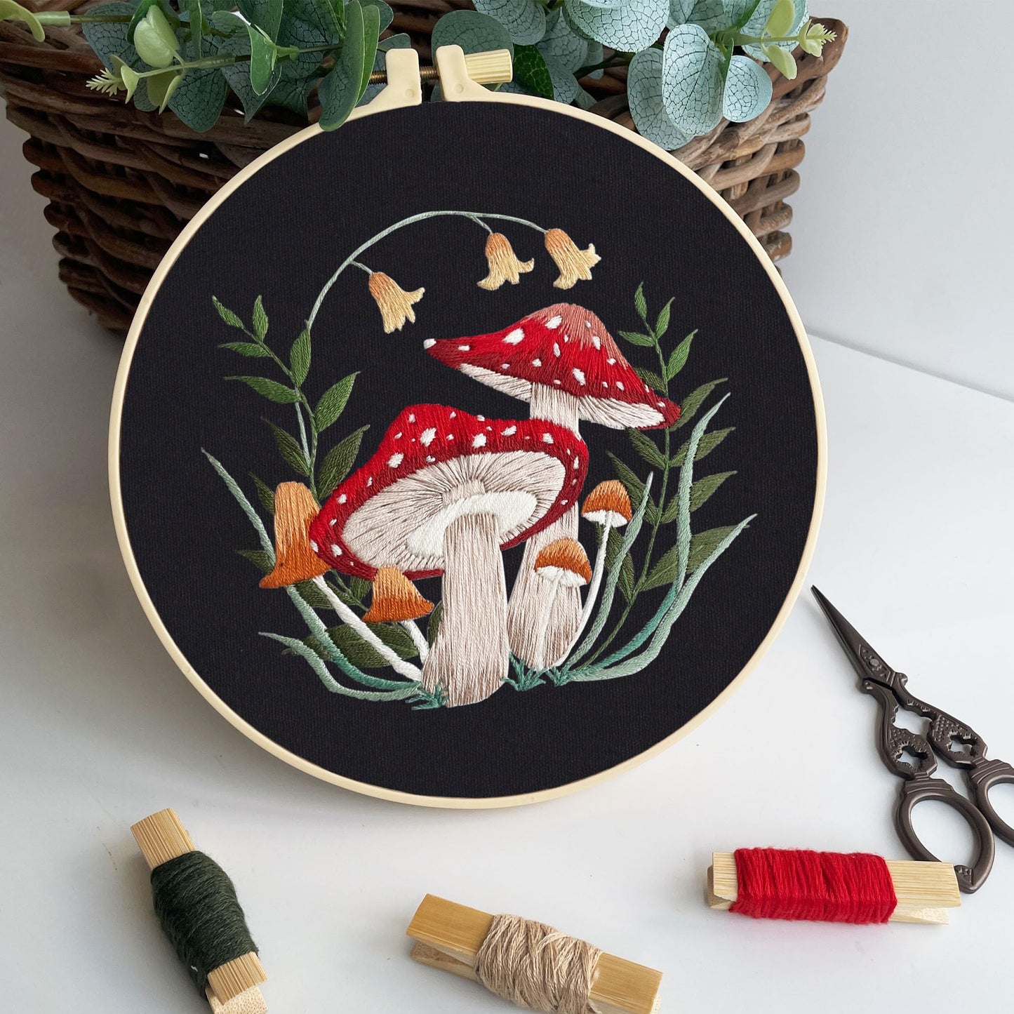 Myfelicity 3 Sets Mushroom Embroidery kit, Adult Beginner DIY Needle kit,Art Craft Handy Sewing Set