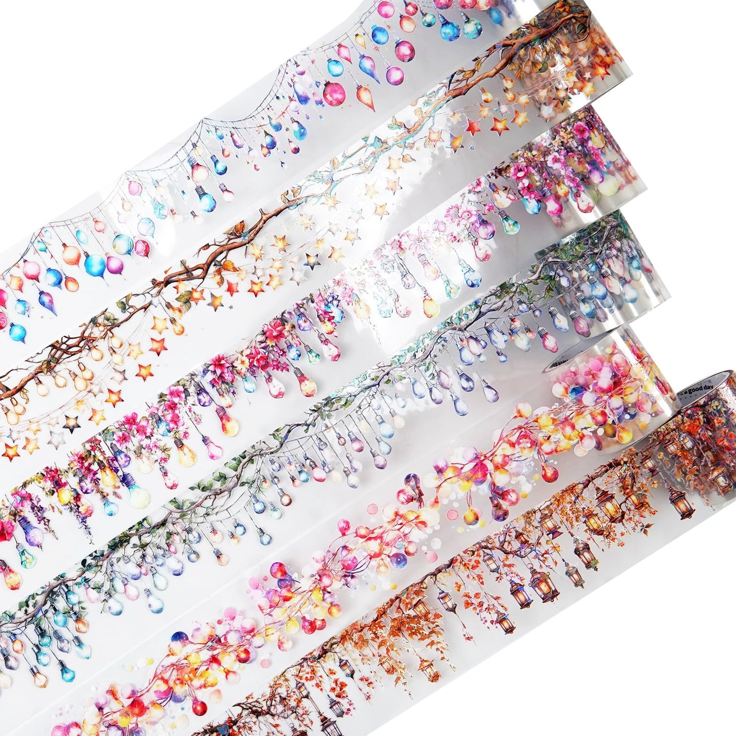 AuriicLeaf Light Surround PET Tape Set, 6 Rolls Holographic Ephemera for Junk Journaling, Scrapbooking, Crafting, DIY Projects, Diaries, and Art Supplies