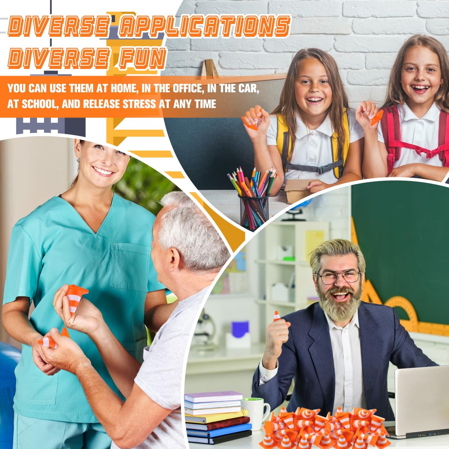 Libima 24 Pcs 2.36'' Traffic Cone Stress Balls Bulk Construction Party Favor Construction Toy Squeeze Cones Funny Stress Relief Toy Gift for Kids Teens Adult Improving Strength Release Pressure