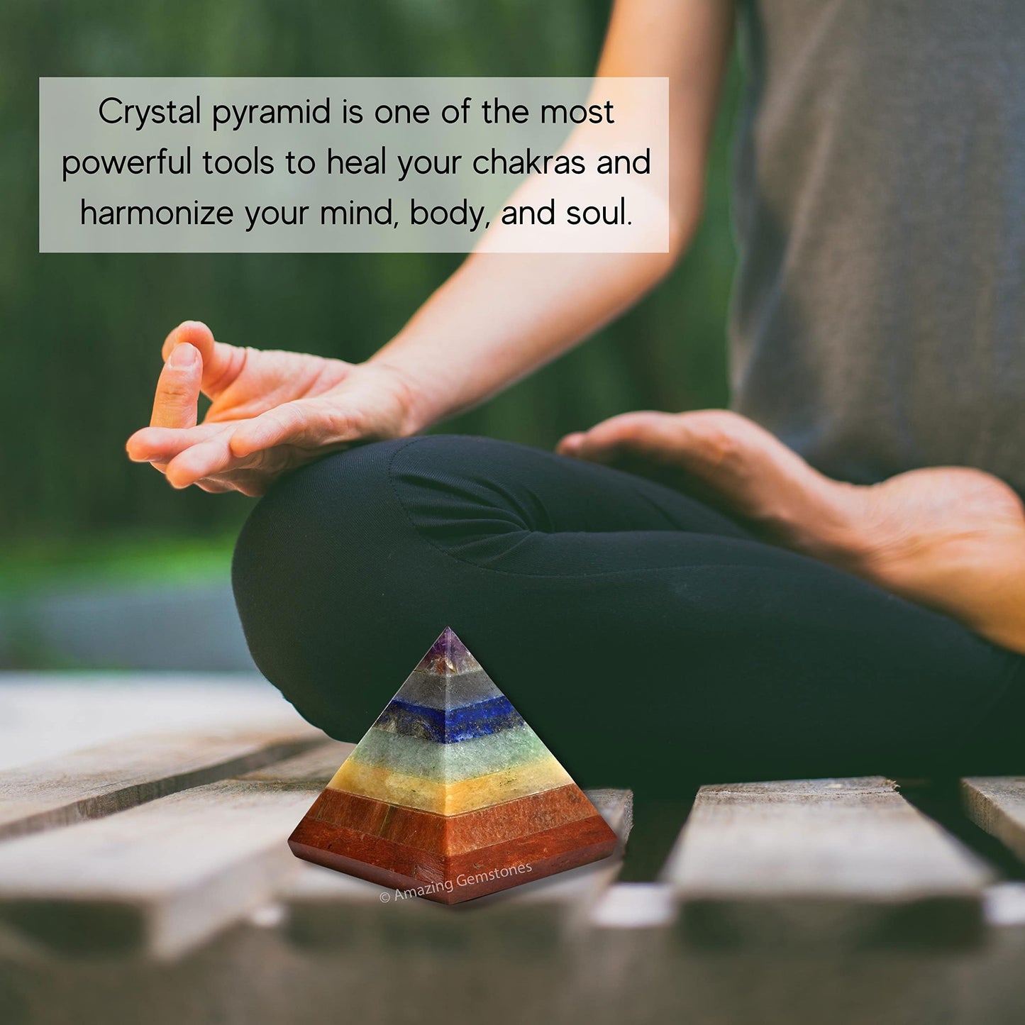 Amazing Gemstone Chakra Pyramid Crystal Healing Stones - 2" Great Pyramid Figurine of Natural Stone Pyramid for Meditation, Reiki, Chakra Balancing and Crystal Pyramids Grid