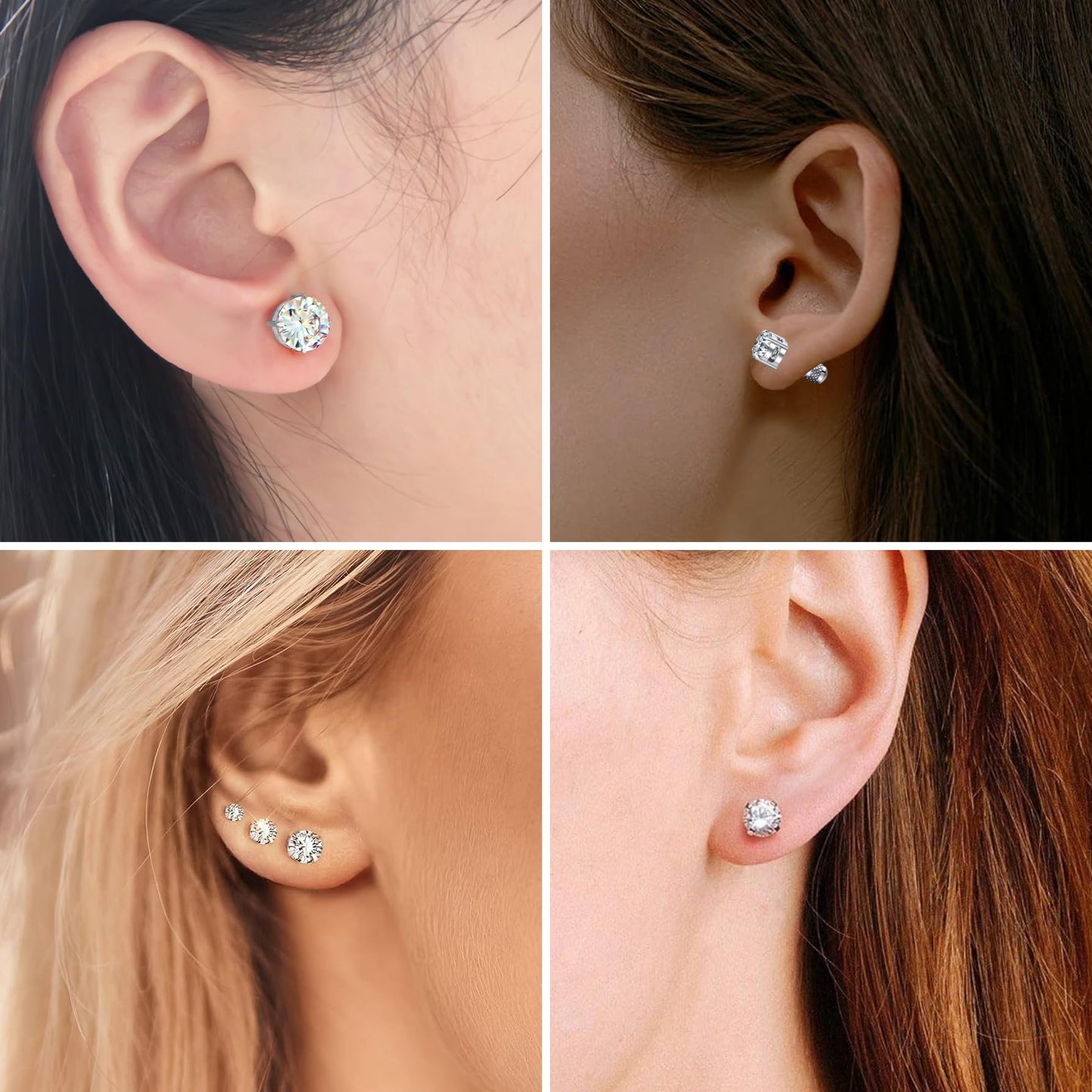 Hypoallergenic Threadless Flat Back Earrings,1 Pairs Cartilage Stud for Women Men Titanium Post 20G None Screw Easy Push in Gold Black Silver Stainless Steel Flatback with CZ 3-8mm (Silver Stud, 6mm)