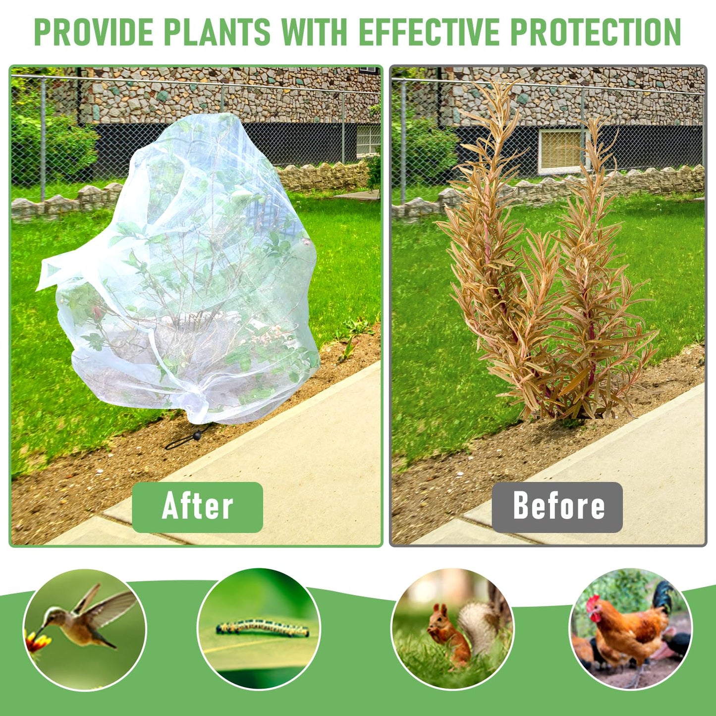 YUYIUS Fruit Tree Netting, Plant Mesh Netting for Garden Protection, Blueberry Bush Insect Netting Cover as Garden Pest Barrier from Cicadas, Bug, Bird (2.6x3.3 FT, 4Pcs, with Drawstring Design)