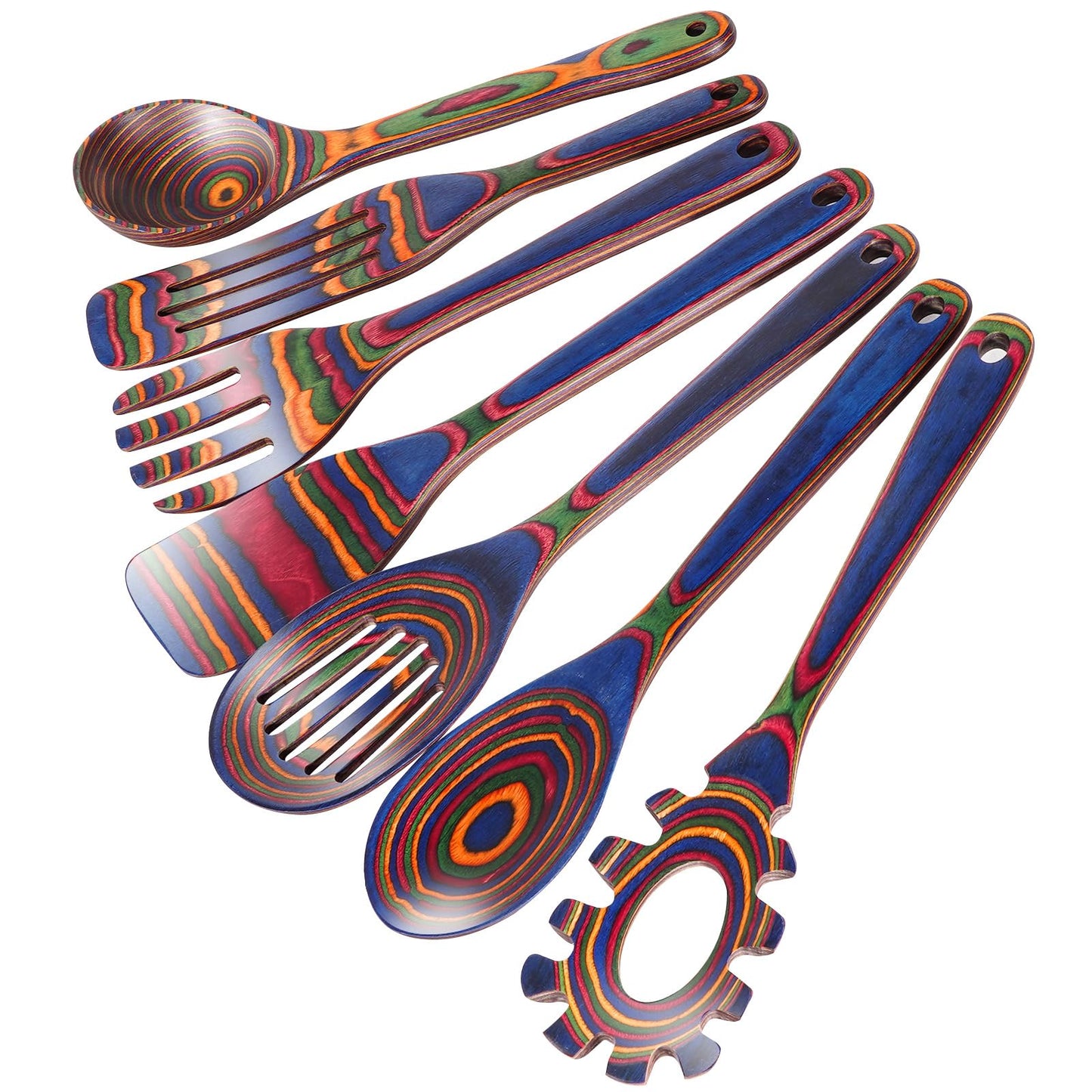 MYRAINBOW Wooden Spoons for Cooking – 7 Piece Pakkawood Kitchen Utensils Set with Spatulas, Spoons, Ladles, and Turner for Mixing, Serving & Cooking