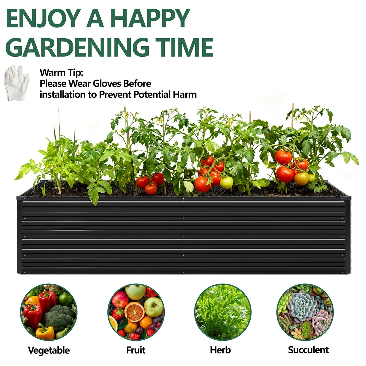 Vengarus 12x2x2FT Galvanized Raised Garden Bed Kit, Deep Root Planter Box Outdoor Large Planter Raised Beds for Planting Flowers,Vegetables and Herbs-Black