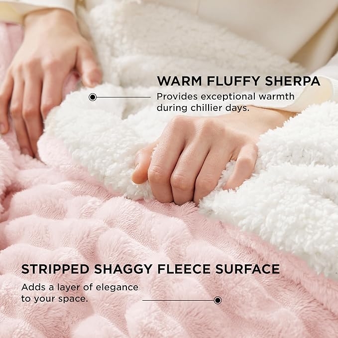Bedsure Sherpa Throw Blanket for Couch - Super Soft, Cozy Fleece Thick Warm Blanket for Winter, GentleSoft Plush & Fluffy Throw Gift for Women, Room Decor, Pink, 50x60 Inches
