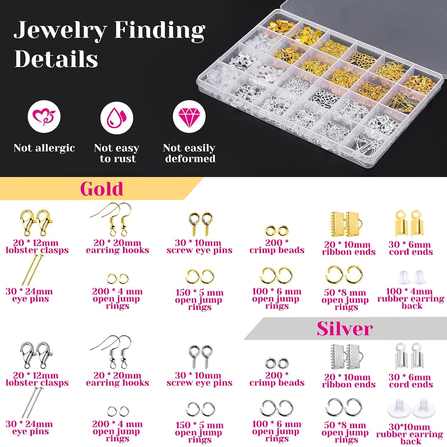 shynek 1857 Pcs Jewelry Making Supplies Kit for Adults, Jewelry Making Tools with Earring Hooks, Findings, Wires, Chains and Helping Hands for Crafts Making and Repair