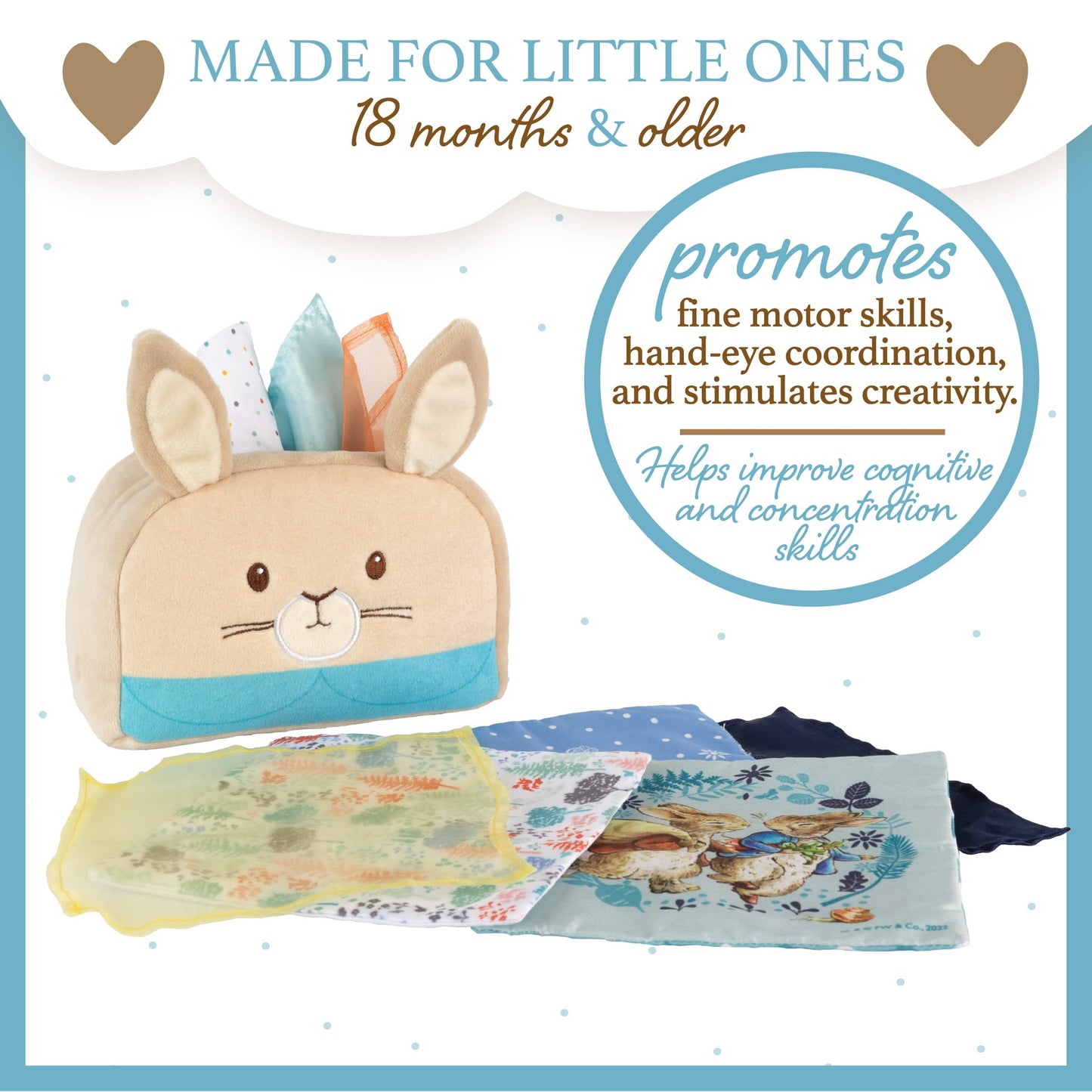 Kids Preferred Peter Rabbit Tissue Box Sensor Toy 8 Double Sided Tissues For Infants, Babies, and Kids Based on the Beatrix Potter Books