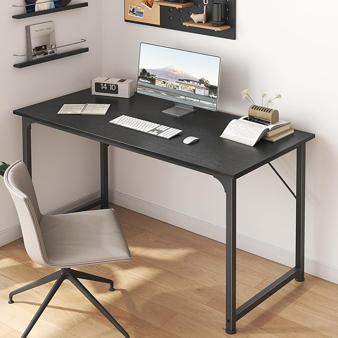 Huuger Modern Simple Office Desk, 40 Inch Gaming Desk with Storage, Black Metal Frame, Large Legroom