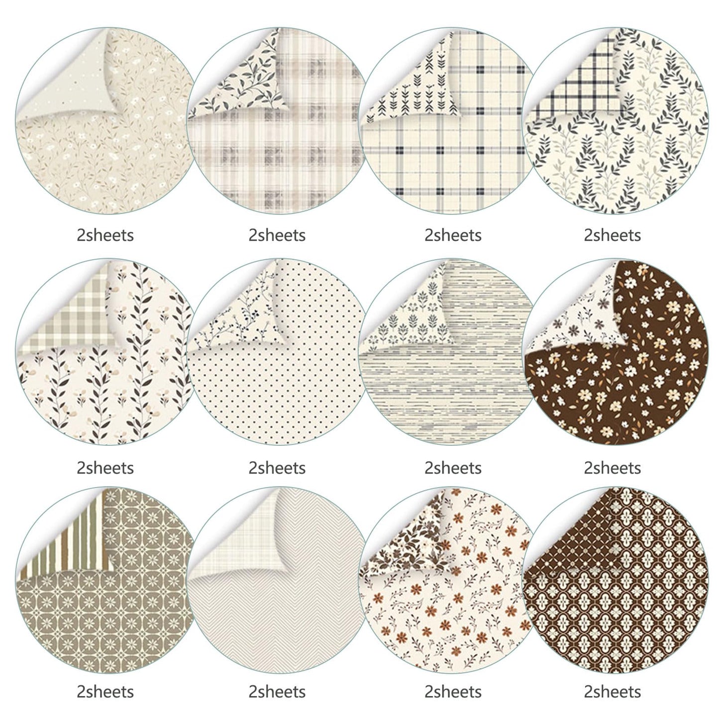 MIATTCLD Scrapbook Paper 12x12 In Double Sided Decorative Paper for Scrapbooking, 24 Sheets/24 Designs Spring Floral Patterned Craft Paper for Junk Journals DIY Cards Album Decoration (Beige)