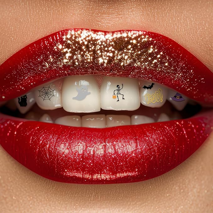 Halloween Tooth Bling Tattoo – Temporary Tooth Gem Kit for Teeth – Safe for Teens & Adults, Removable Fun Fake Tooth Tattoo Stickers for Halloween Costume, Party & Cosplay (Spooky)