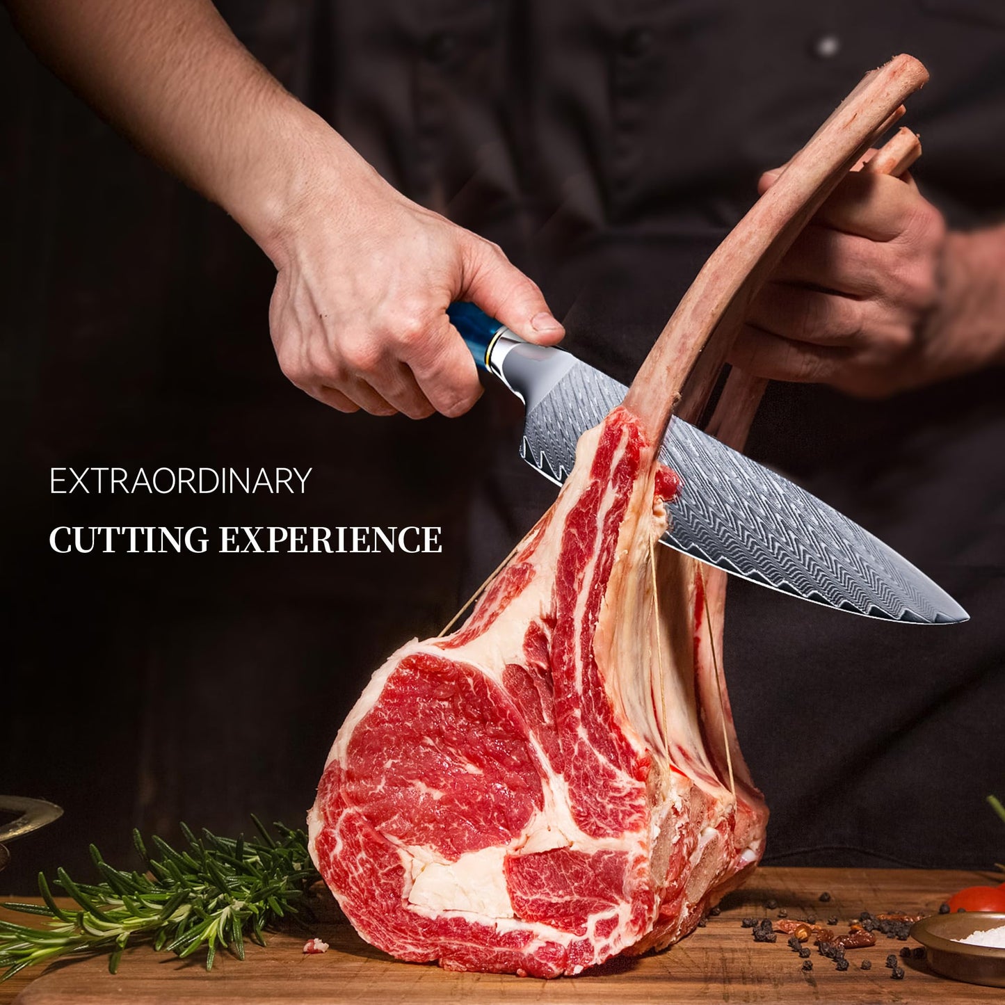 hoforife Chef's Knife, Japanese Damascus Chefs Knife 67 Layers High Carbon VG10 Steel Core with Wooden Ergonomic Handle, Gift Box (8In, Blue Resin)