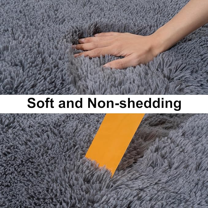 Ultra Soft Runner Rugs for Bedroom Hallways with Upgraded Non-Slip Rubber Backing & Thick Memory Sponge, 2 Packs 2x3 Feet Fluffy Shag Throw Area Rug for Bedside Dorm Dark Grey