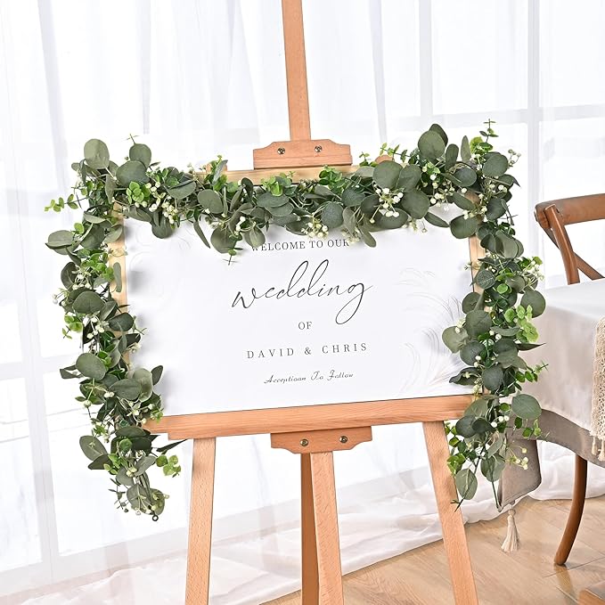 Dolicer 2 Packs 6FT Artificial Eucalyptus Garland, Faux Greenery Garland Fake Vines Hanging Silver Dollar Eucalyptus Leaves for Wedding Backdrop Arch Table Wall Party Home Decor