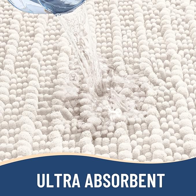 Arotive Luxury Chenille Bathroom Rug Mat, Extra Soft Thick Absorbent Shaggy Bath Rugs, Non-Slip Machine Wash Dry, Plush Bath Mats for Bathroom, Shower and Tub, 30x17, Ivory