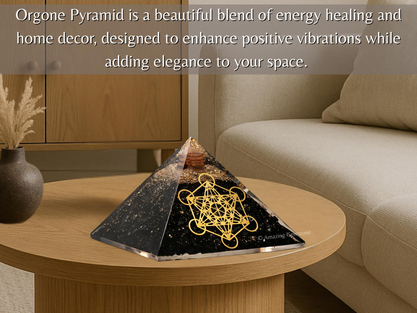 Amazing Gemstone Large Black Tourmaline Stone Orgone Pyramid Crystal, Metatron Cube, Positive Energy Healing