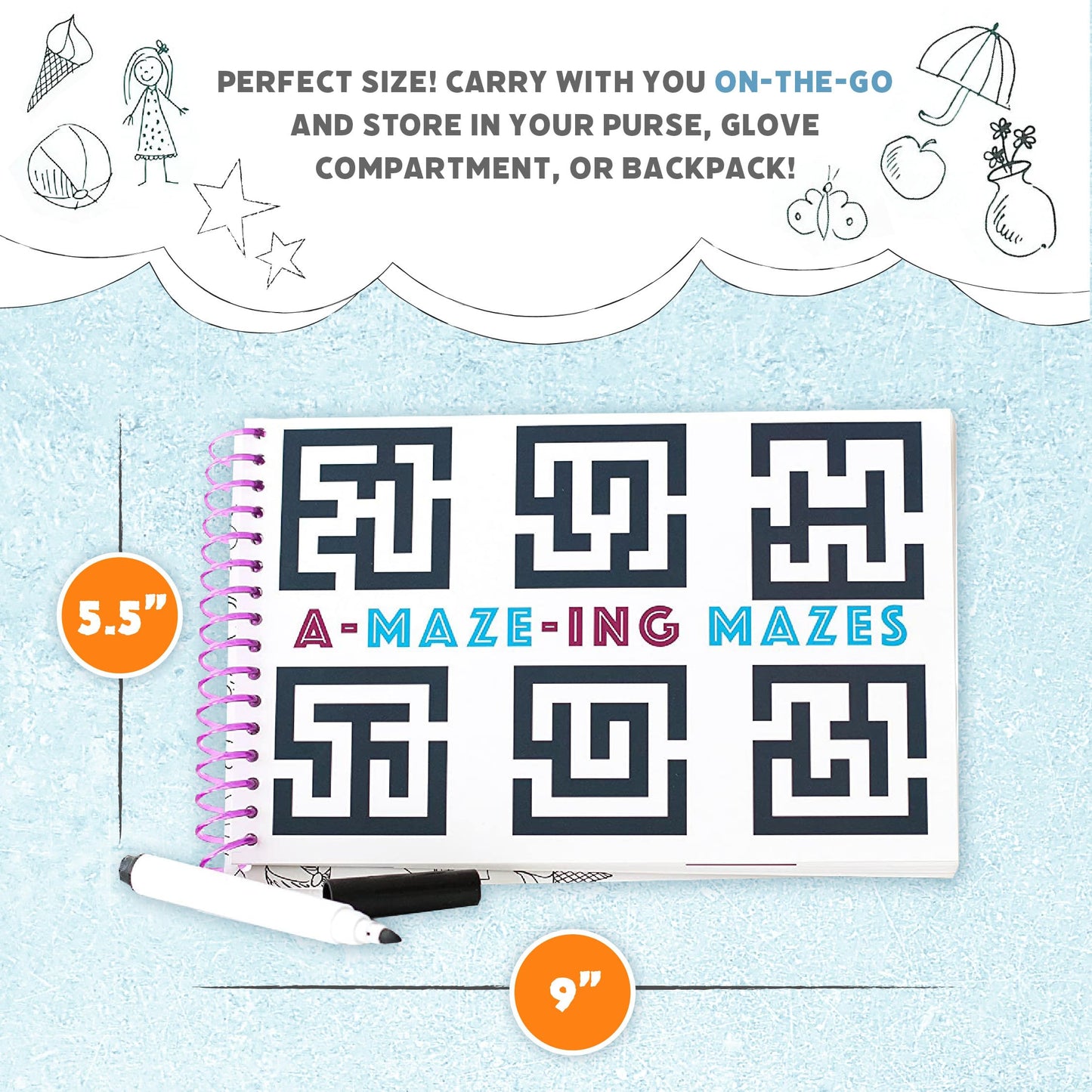 Squirrel Products Mom, I'm Bored Children's Activity Book, Fun Reusable Dry Erase Toy - Roadtrip Essentials, Word Games, Screen Free Activites for Kids Ages 3 and Up - Original Version