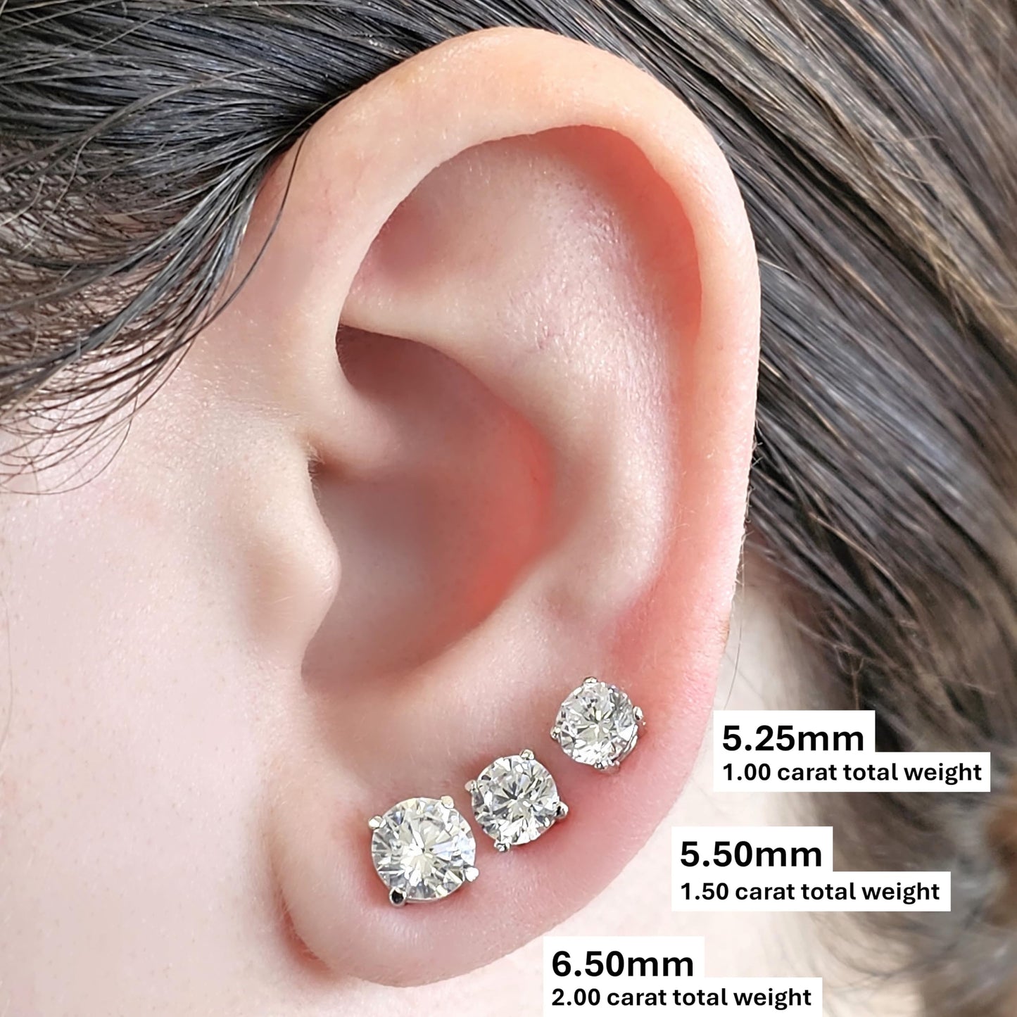 Central Diamond Center 14K Solid Gold Post & Sterling Silver Made with Swarovski 4 Prong CZ Stud Earrings - Platinum Plated - 6.50mm - 2.00cttw